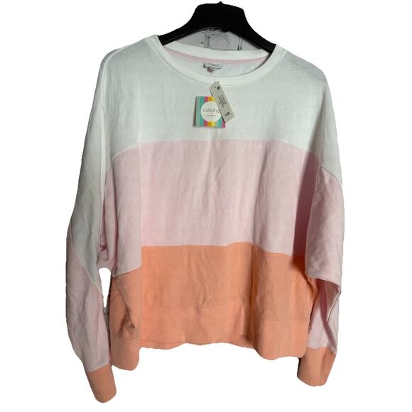Cabana by Crown & Ivy Colorblock Sweatshirt Womens 2X White Pink Orange~NEW! - Picture 1 of 8